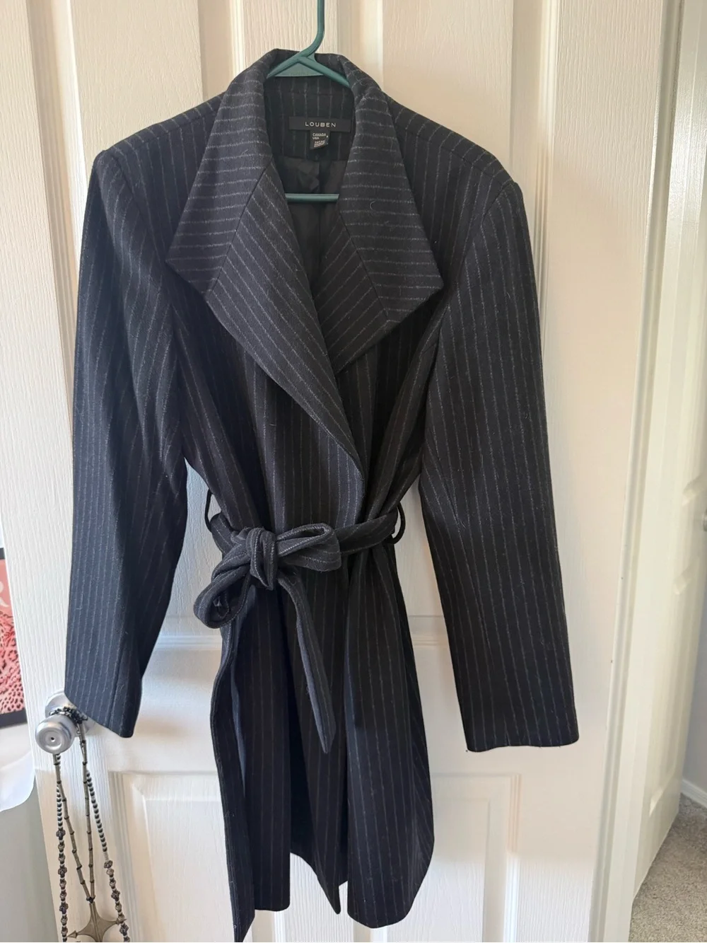 Louben Black Pinstripe Wool Cashmere Belted Coat Jacket Sz 8 Canada